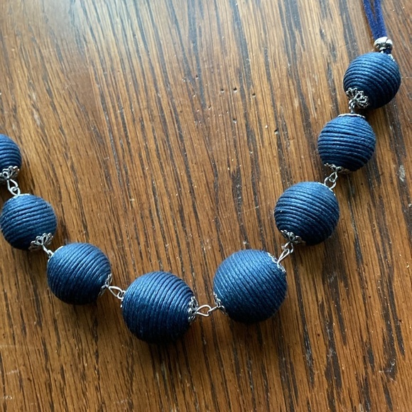 jewelry, necklace, earring, navy blue, coiled beads with suede cord - Picture 4 of 8